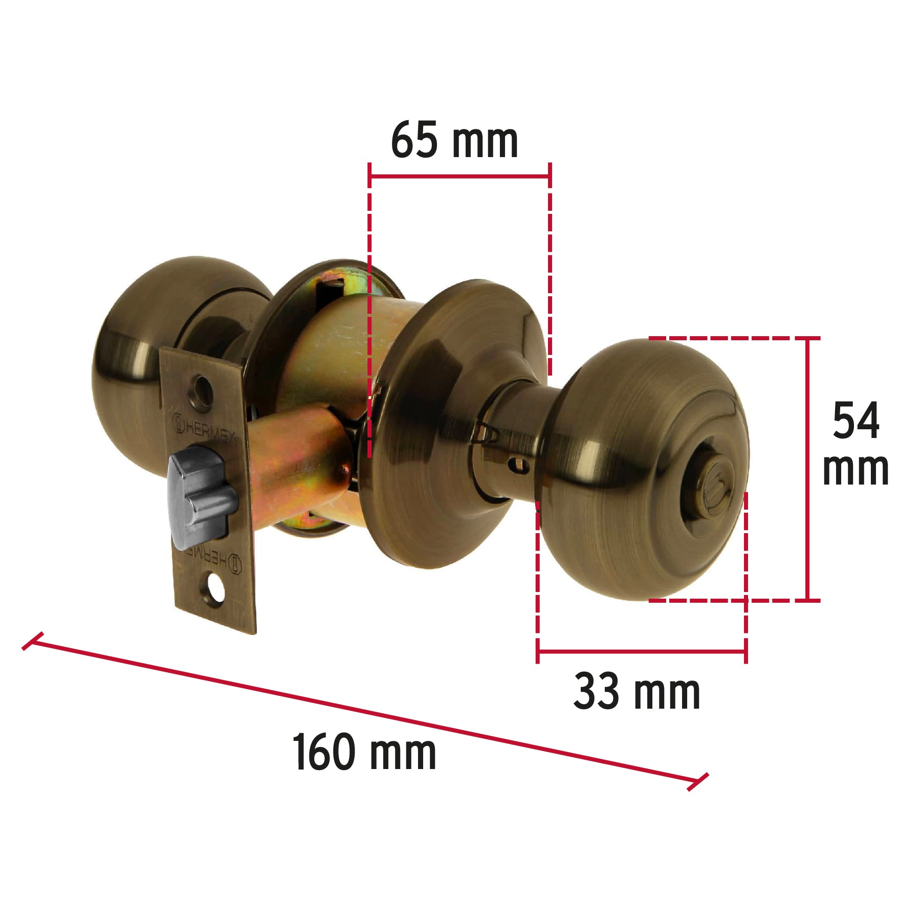 Cerradura tipo oval para recámara, latón antiguo, Hermex CEPO-22R 43455 MM0