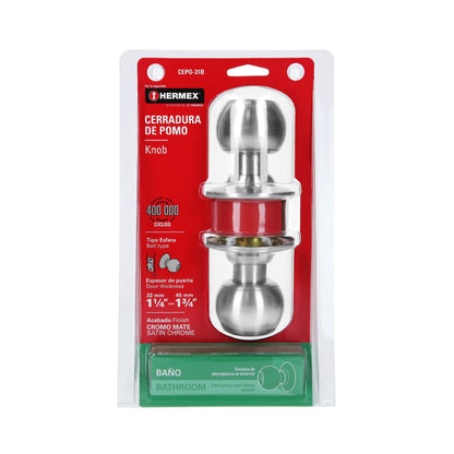 Cerradura tipo esfera para baño, cromo mate, Hermex CEPO-31B 43462 MM0