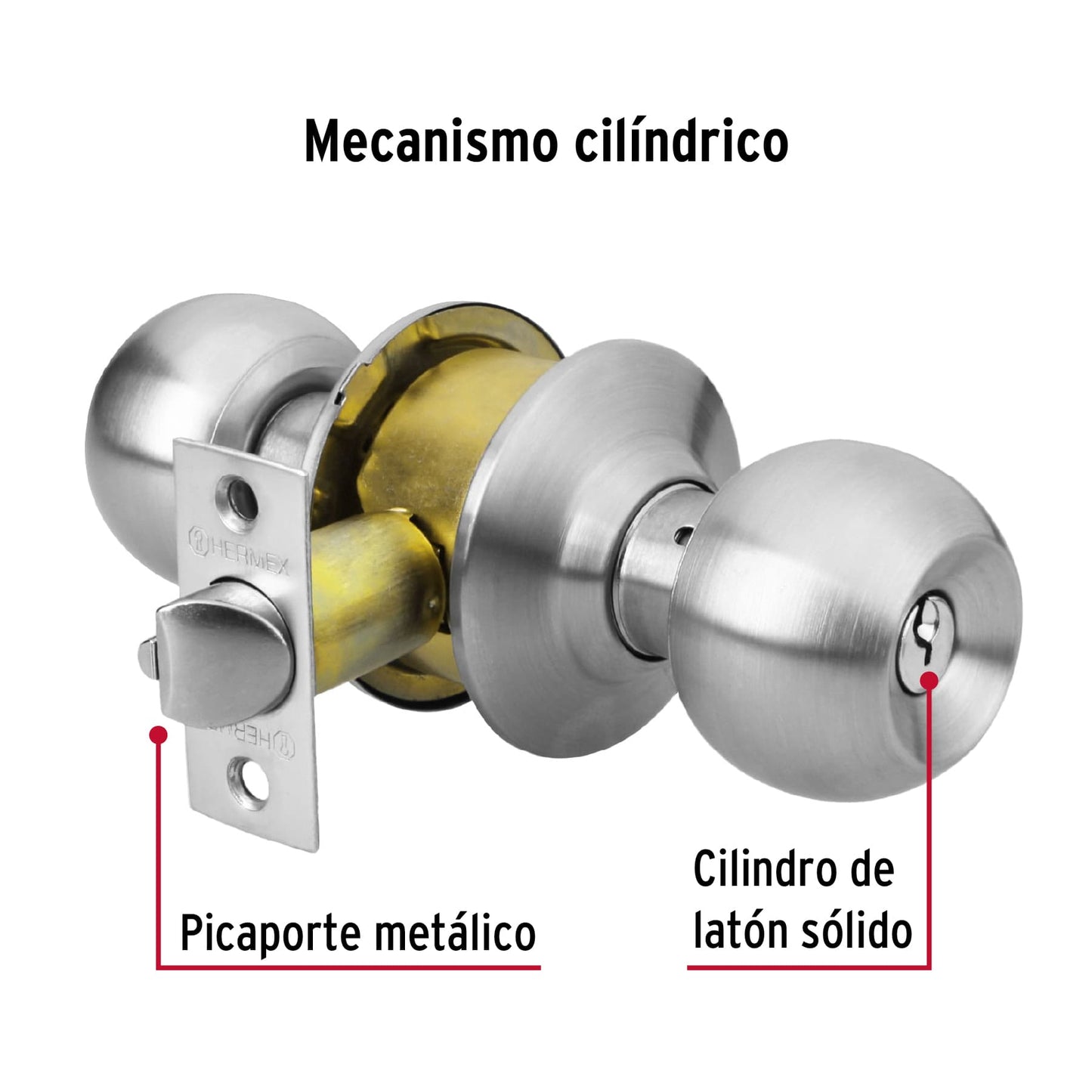 Cerradura tipo esfera para entrada, cromo mate, Hermex CEPO-31E 43463 MM0