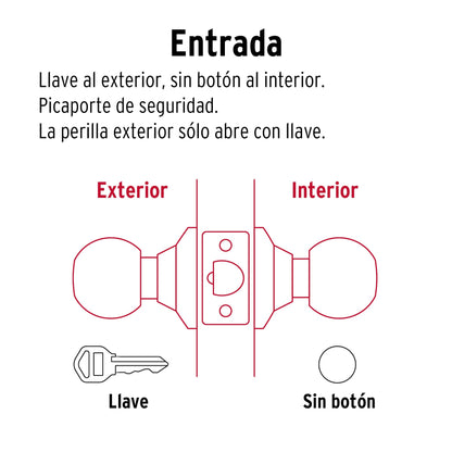 Cerradura tipo esfera para entrada, cromo mate, Hermex CEPO-31E 43463 MM0