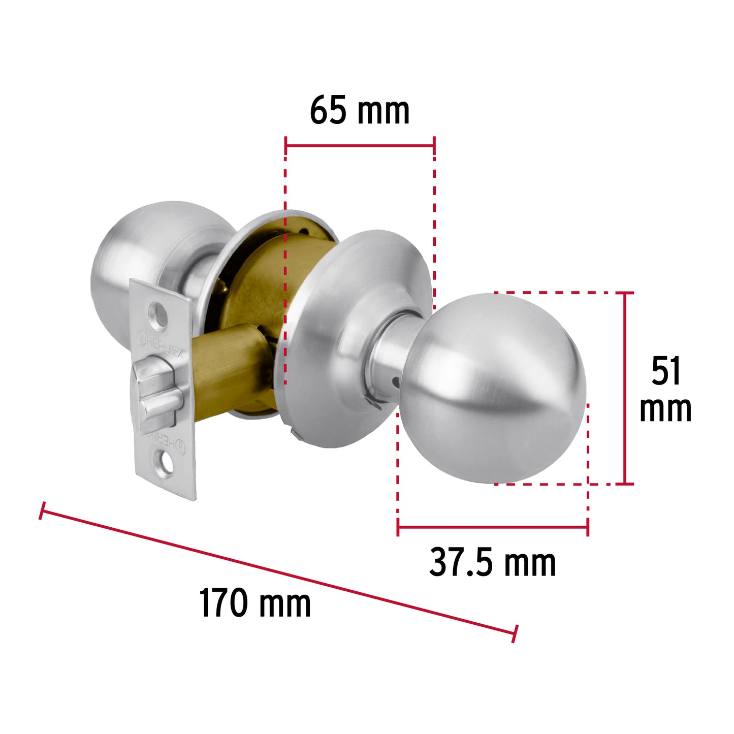 Cerradura tipo esfera para entrada, cromo mate, Hermex CEPO-31E 43463 MM0