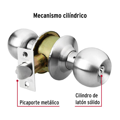 Cerradura tipo esfera para recámara, cromo mate, Hermex CEPO-31R 43464 MM0