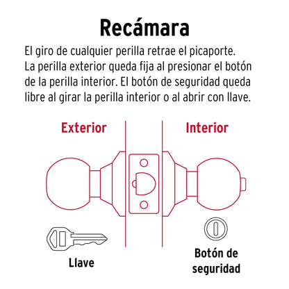 Cerradura tipo esfera para recámara, cromo mate, Hermex CEPO-31R 43464 MM0