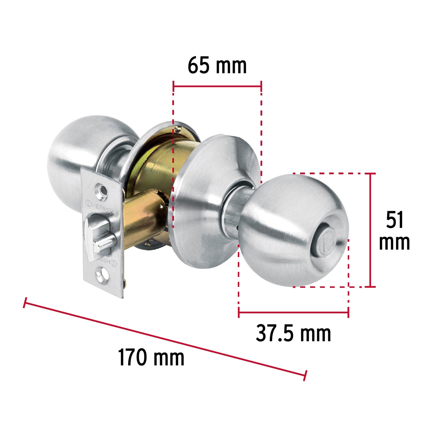 Cerradura tipo esfera para recámara, cromo mate, Hermex CEPO-31R 43464 MM0