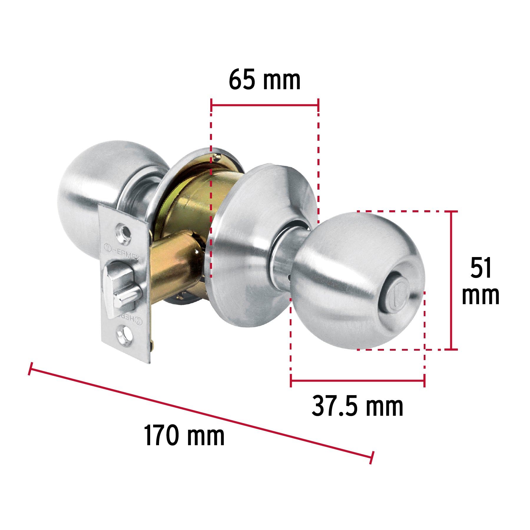 Cerradura tipo esfera para recámara, cromo mate, Hermex CEPO-31R 43464 MM0