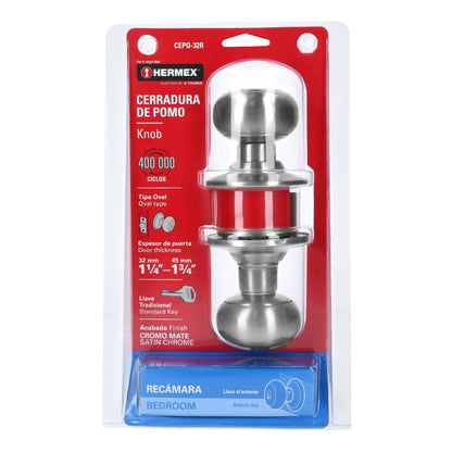 Cerradura tipo oval para recámara, cromo mate, Hermex CEPO-32R 43452 MM0