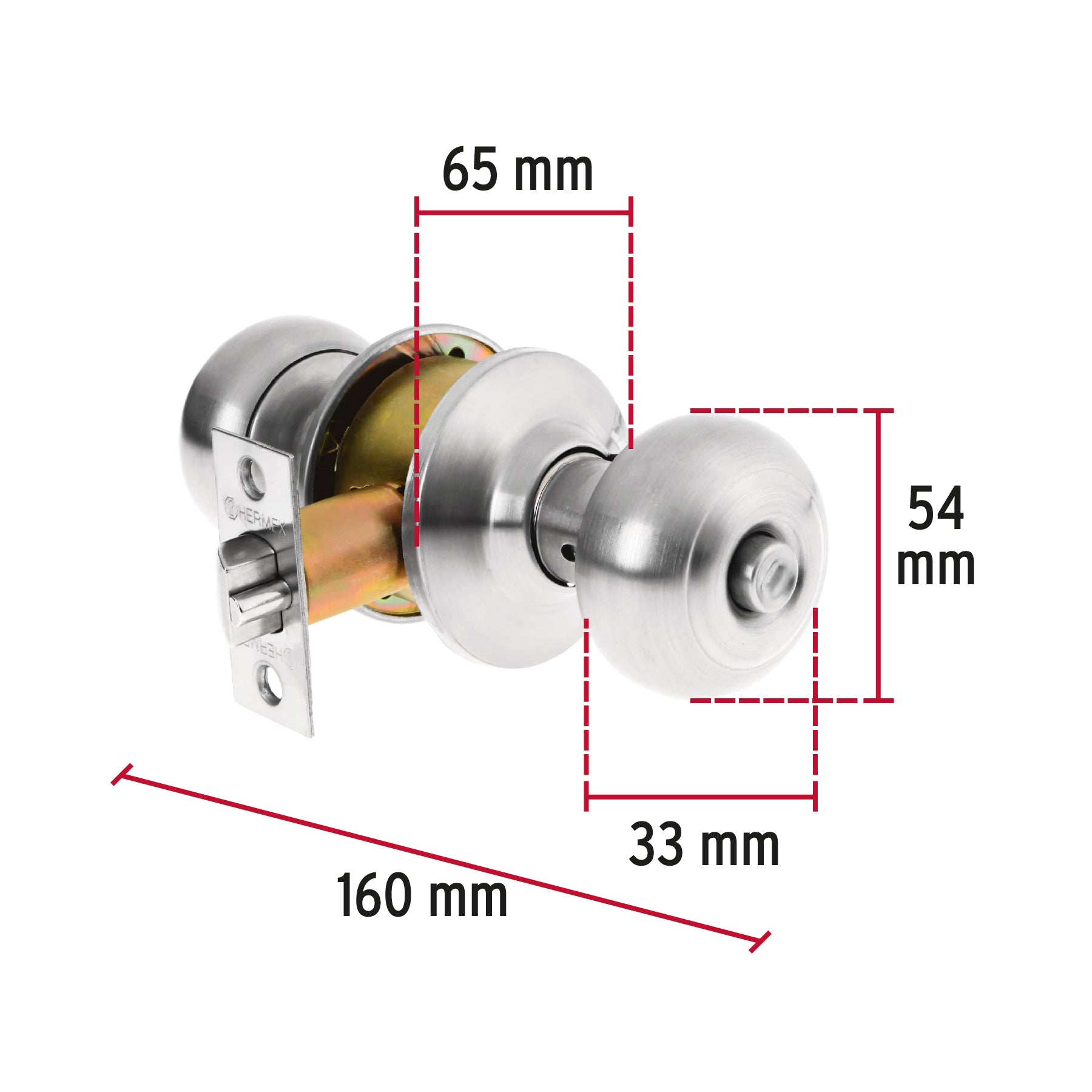 Cerradura tipo oval para recámara, cromo mate, Hermex CEPO-32R 43452 MM0