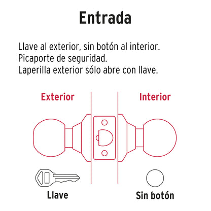 Cerradura pomo, negro, esfera, entrada, Hermex CEPO-61E 47909 MM0