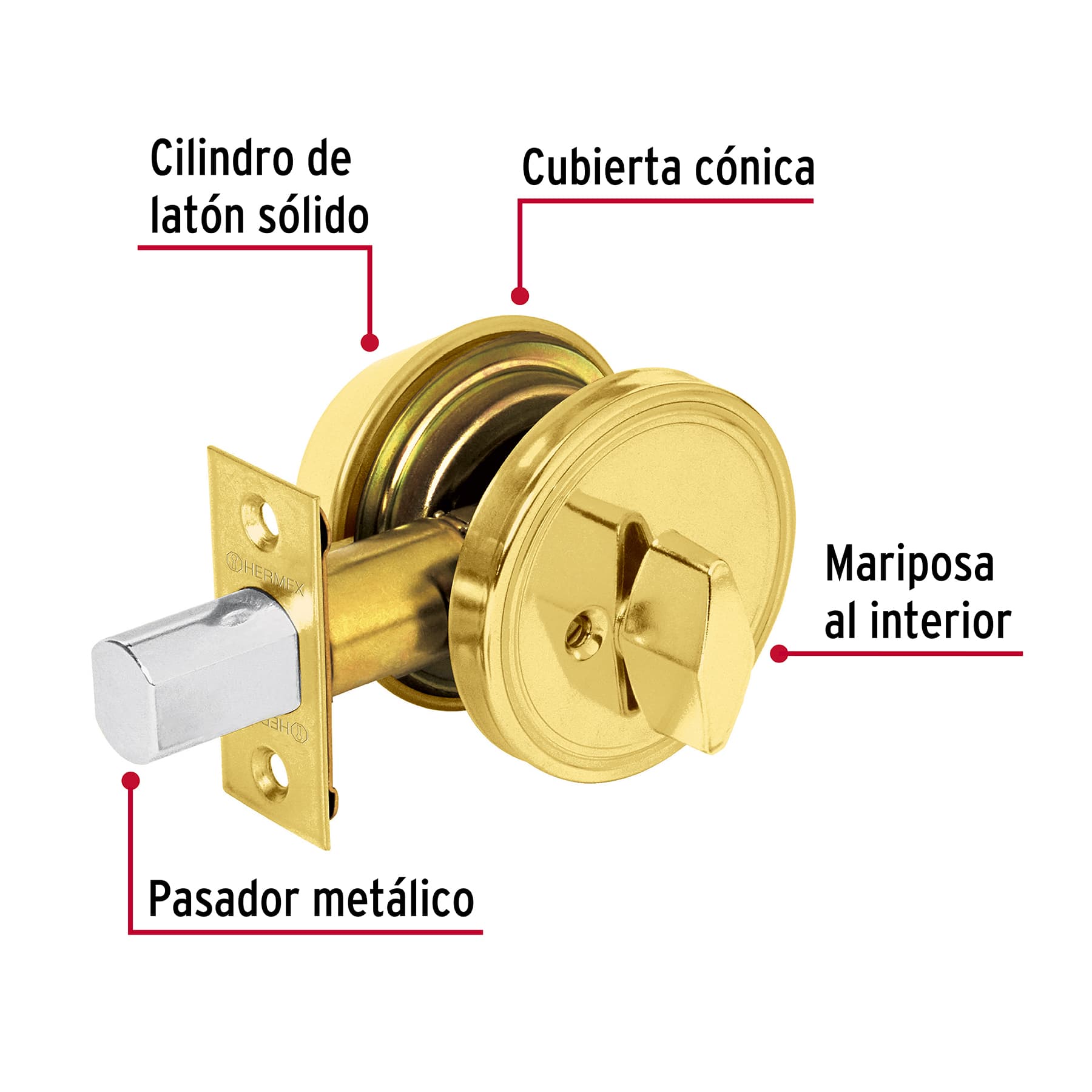 Cerrojo llave-mariposa latón brillante, llave de puntos CERO-11 43591 MM0