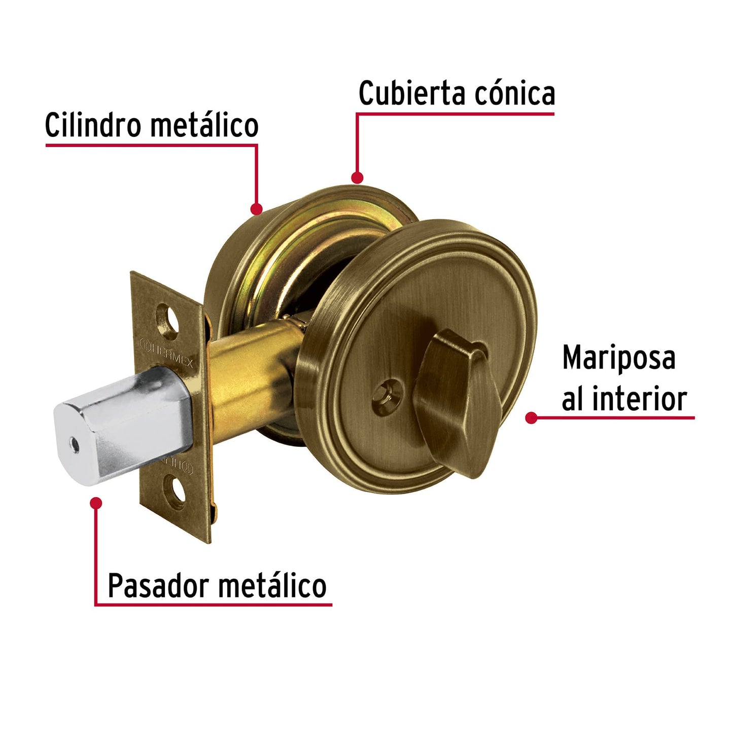 Cerrojo llave-mariposa latón antiguo, llave tradicional CERO-21P 23615 MM0