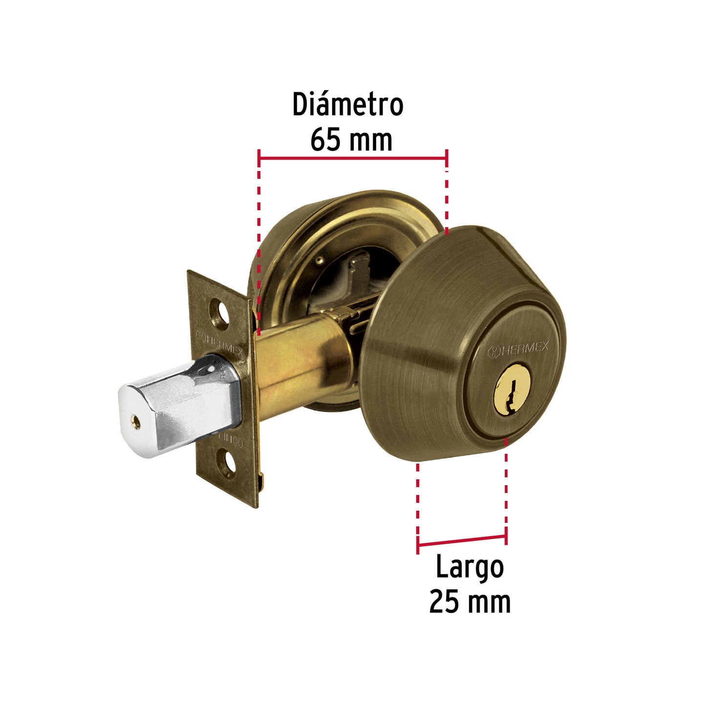 Cerrojo llave-llave latón antiguo, llave tradicional, Hermex CERO-22P 23612 MM0