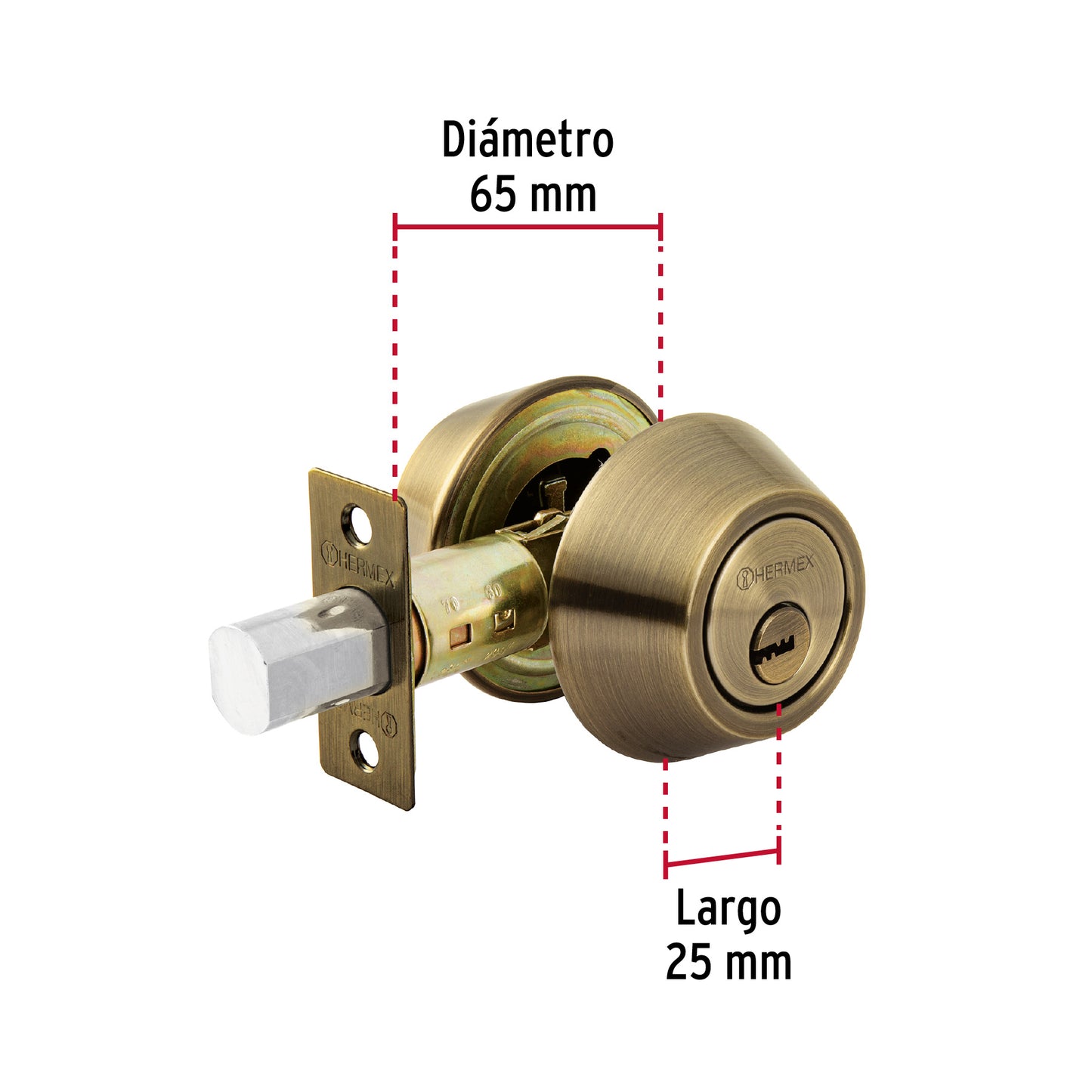 Cerrojo llave-llave latón antiguo, llave de puntos, Hermex CERO-22 43597 MM0