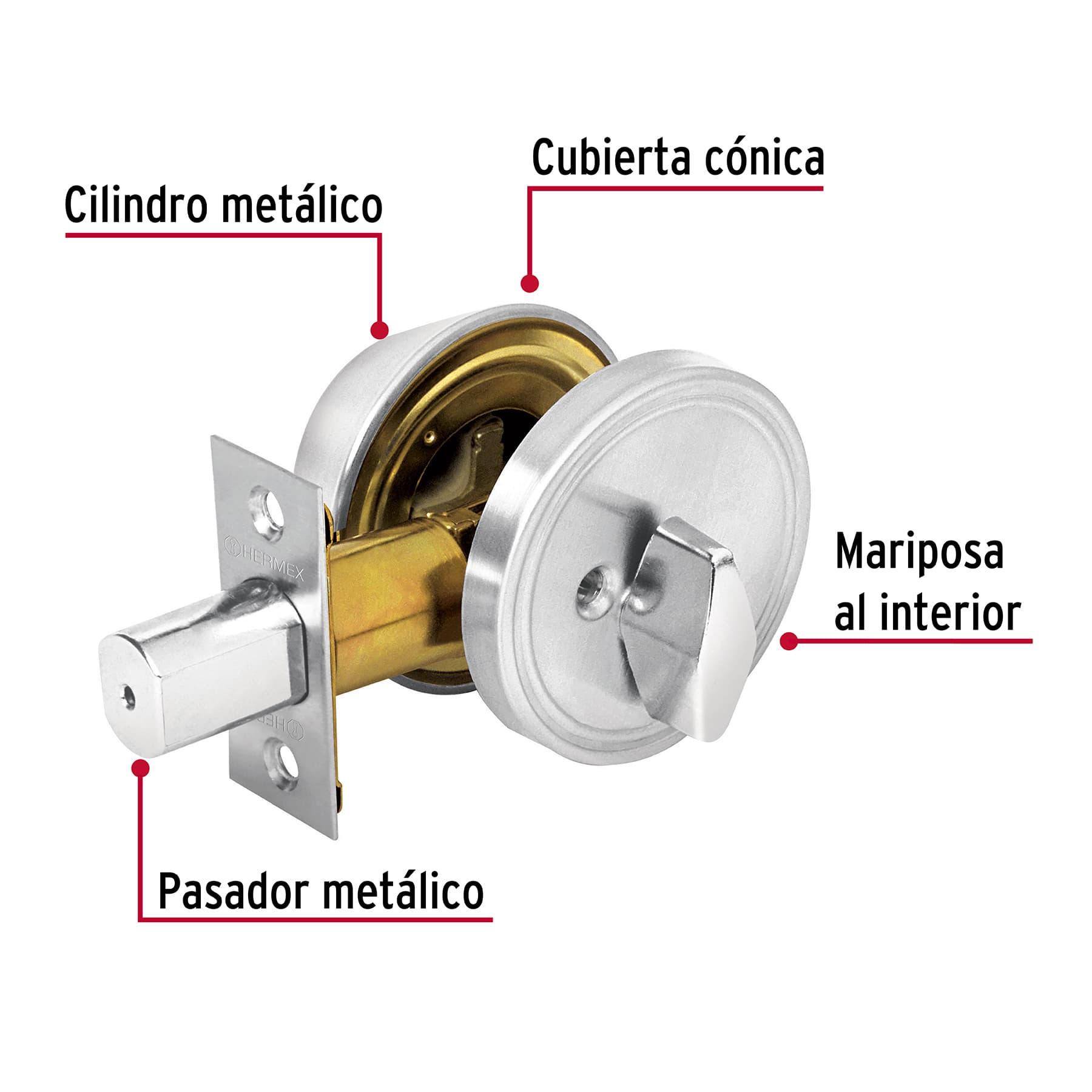 Cerrojo llave-mariposa cromo mate, llave tradicional, Hermex CERO-31P 23614 MM0