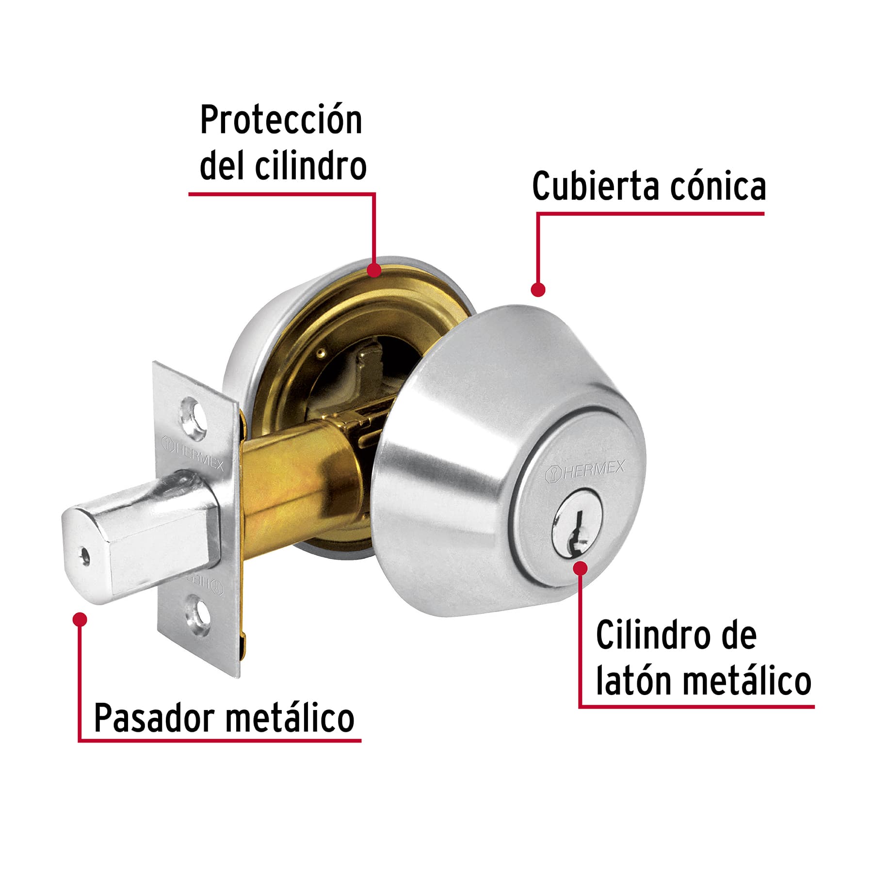 Cerrojo llave-llave cromo mate, llave tradicional, Hermex CERO-32P 23611 MM0