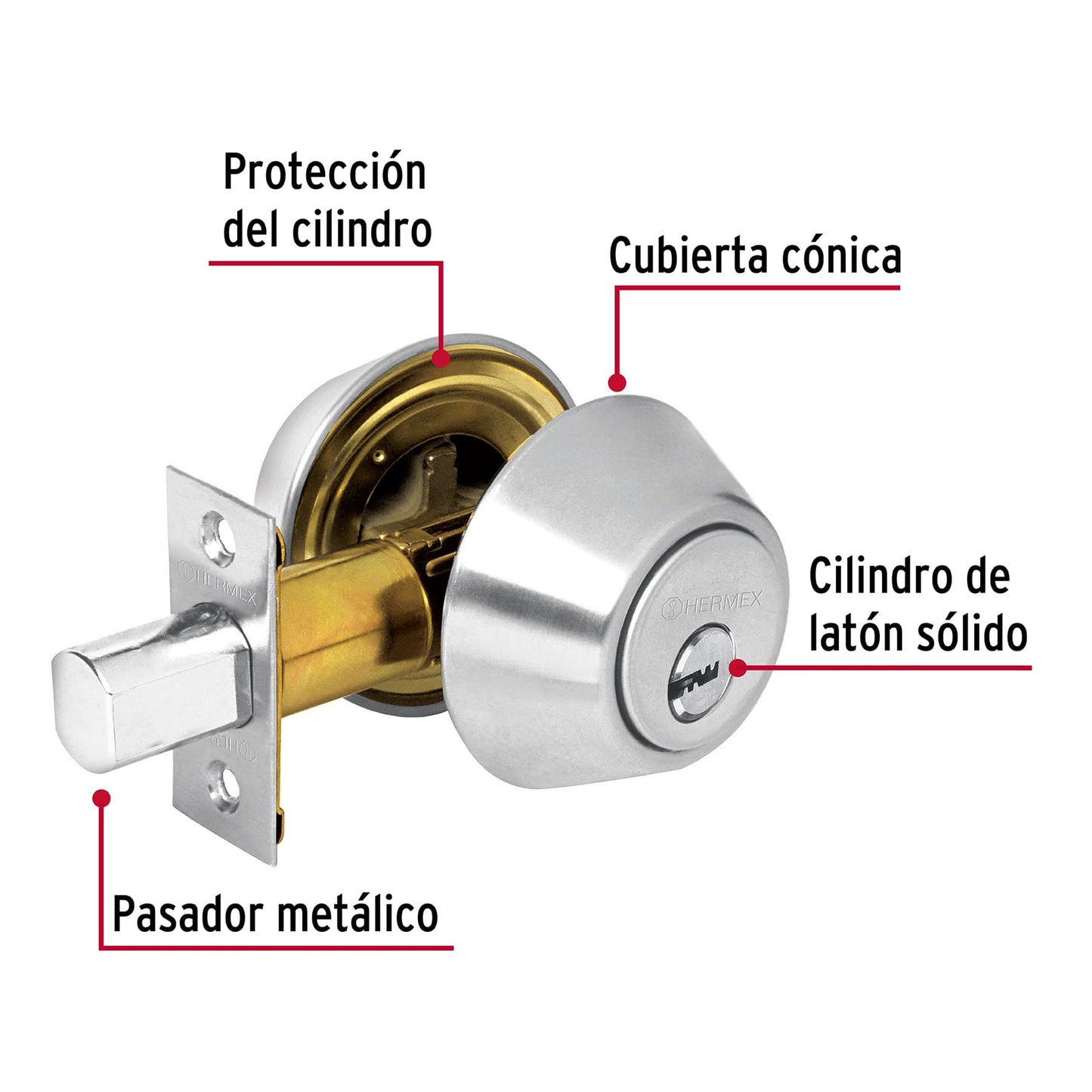 Cerrojo llave-llave cromo mate, llave de puntos, Hermex CERO-32 43602 MM0