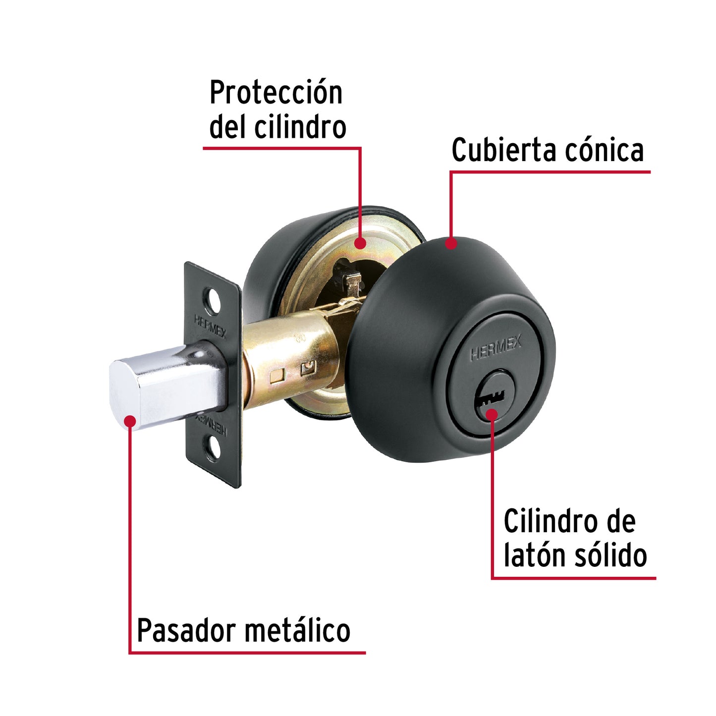 Cerrojo llave-llave negro, llave de puntos, Hermex CERO-62 49223 MM00