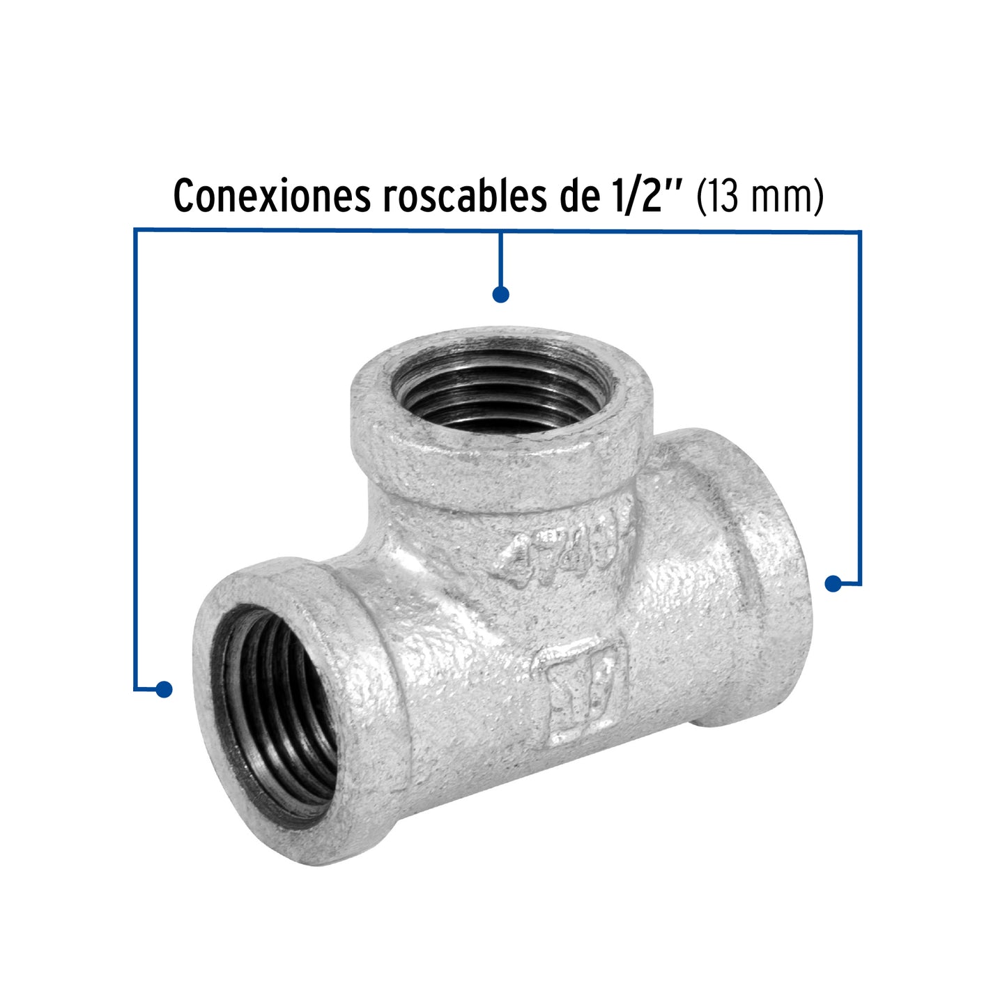 Tee sencilla 1/2' acero galvanizado, Foset CG-701 47485 MM00