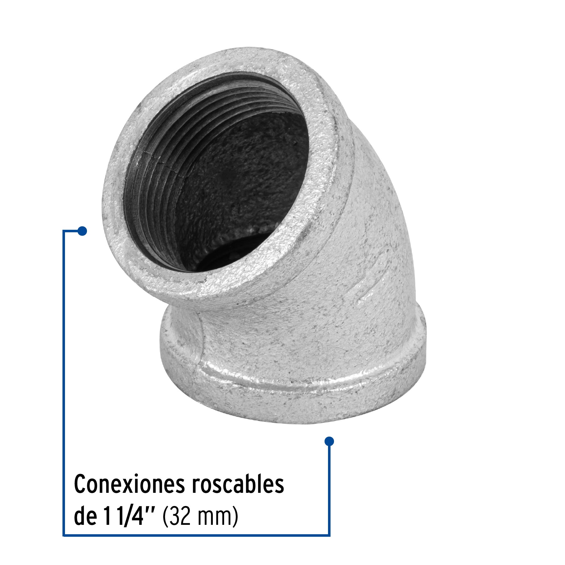 Codo 45° acero galvanizado de 1-1/4', Foset CG-864 48752 MM00