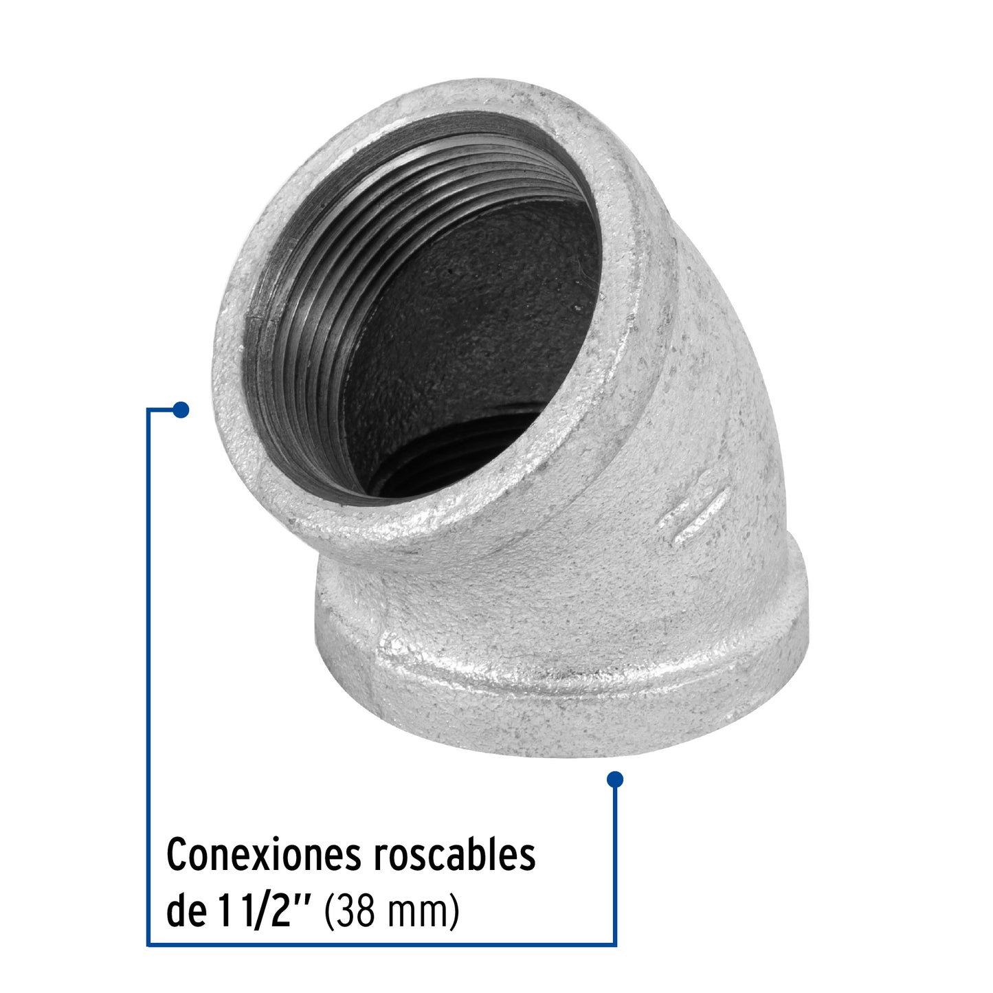 Codo 45° acero galvanizado de 1-1/2', Foset CG-865 48753 MM00