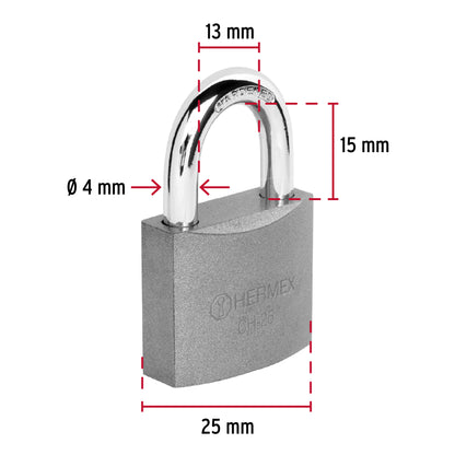 Candado de hierro 25 mm gancho corto en caja, Hermex CH-25 43795 MM0
