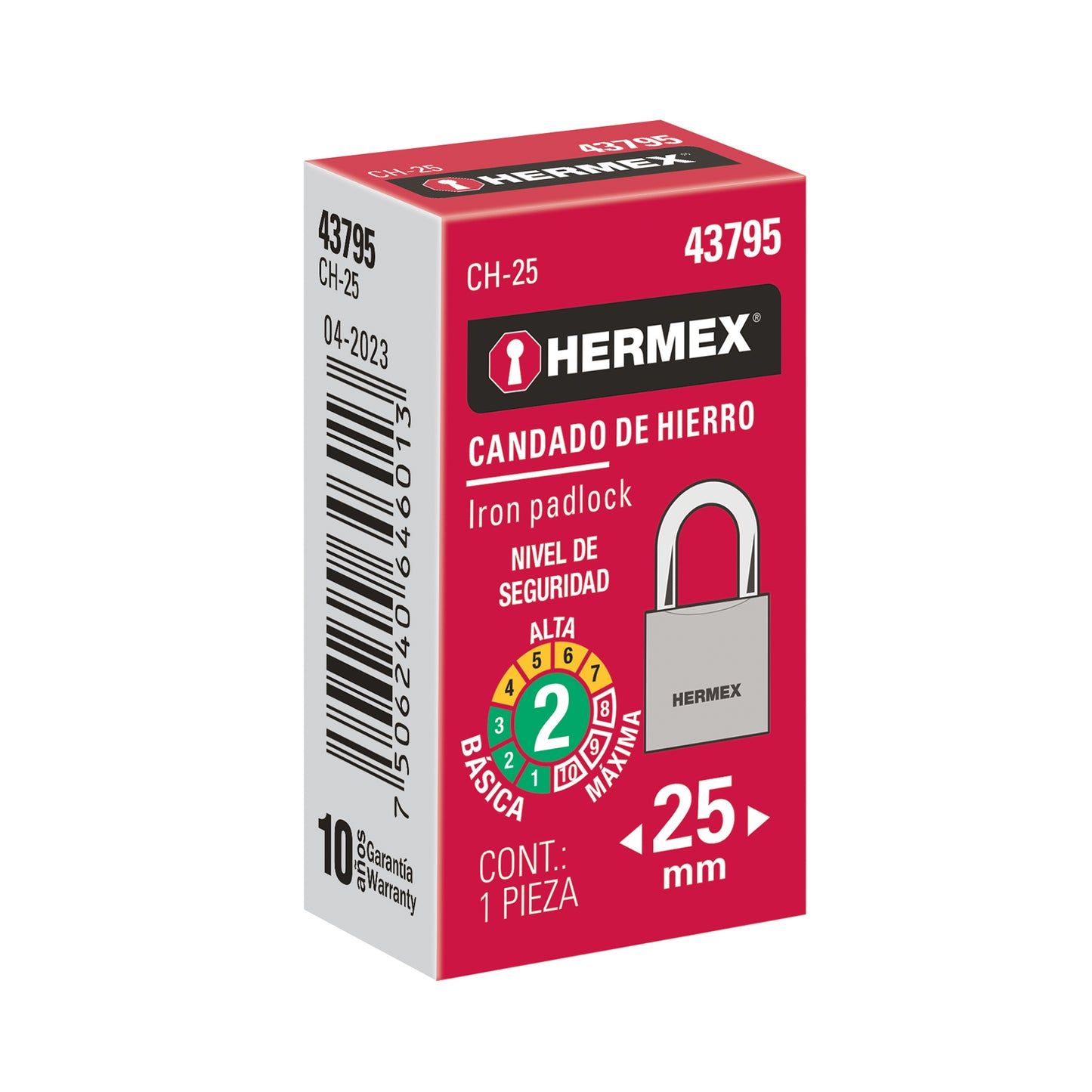 Candado de hierro 25 mm gancho corto en caja, Hermex CH-25 43795 MM0