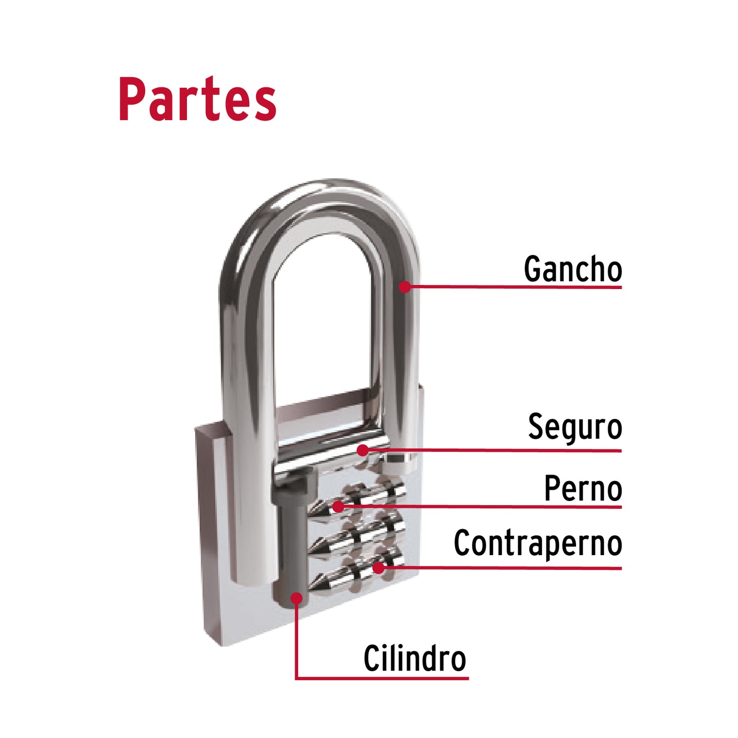 Candado de hierro 38 mm gancho largo en caja, Hermex CH-38L 43323 MM0