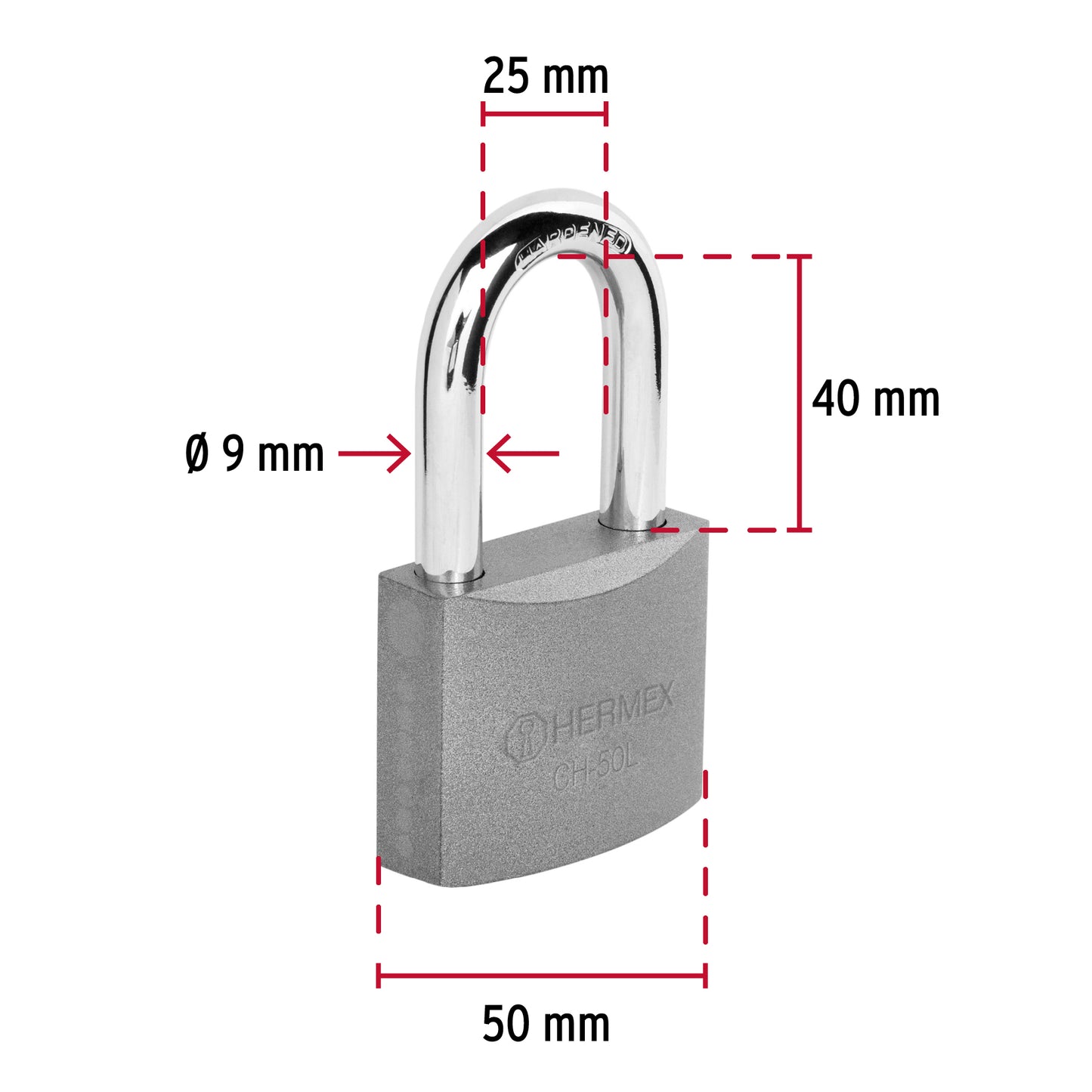 Candado de hierro 50 mm gancho largo en caja, Hermex CH-50L 43325 MM0