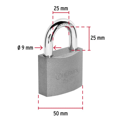 Candado de hierro 50 mm gancho corto en caja, Hermex CH-50 43317 MM0