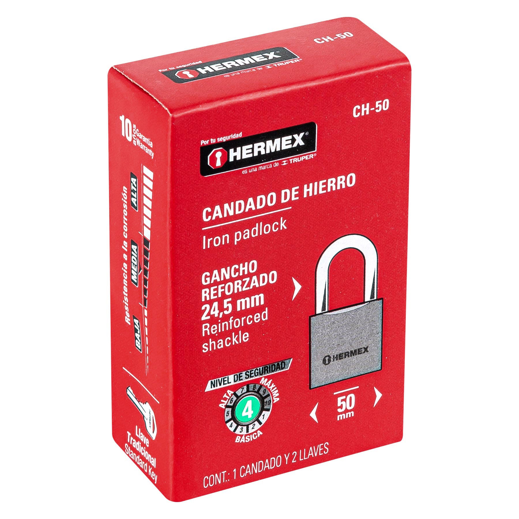 Candado de hierro 50 mm gancho corto en caja, Hermex CH-50 43317 MM0