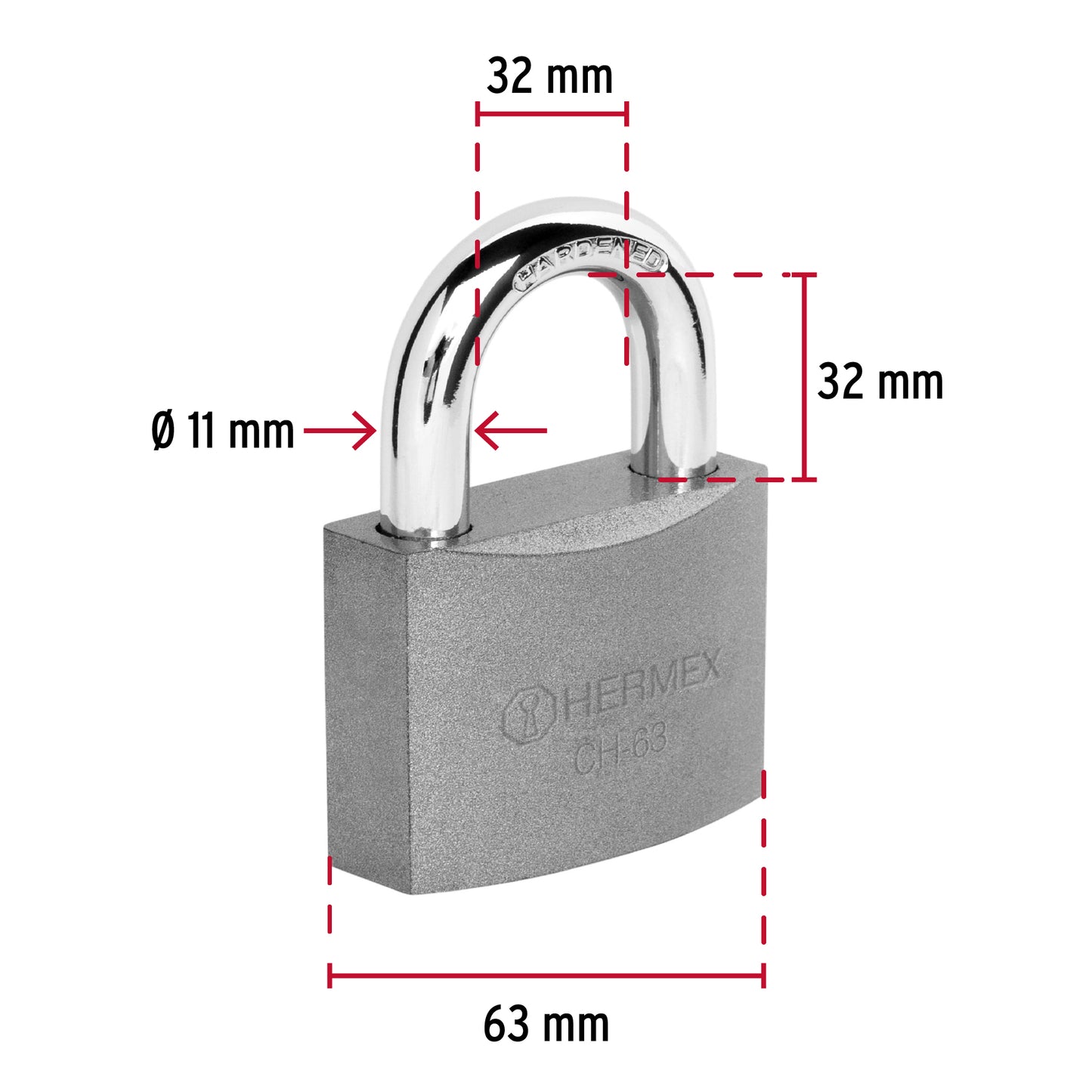 Candado de hierro 63 mm gancho corto en caja, Hermex CH-63 43801 MM0