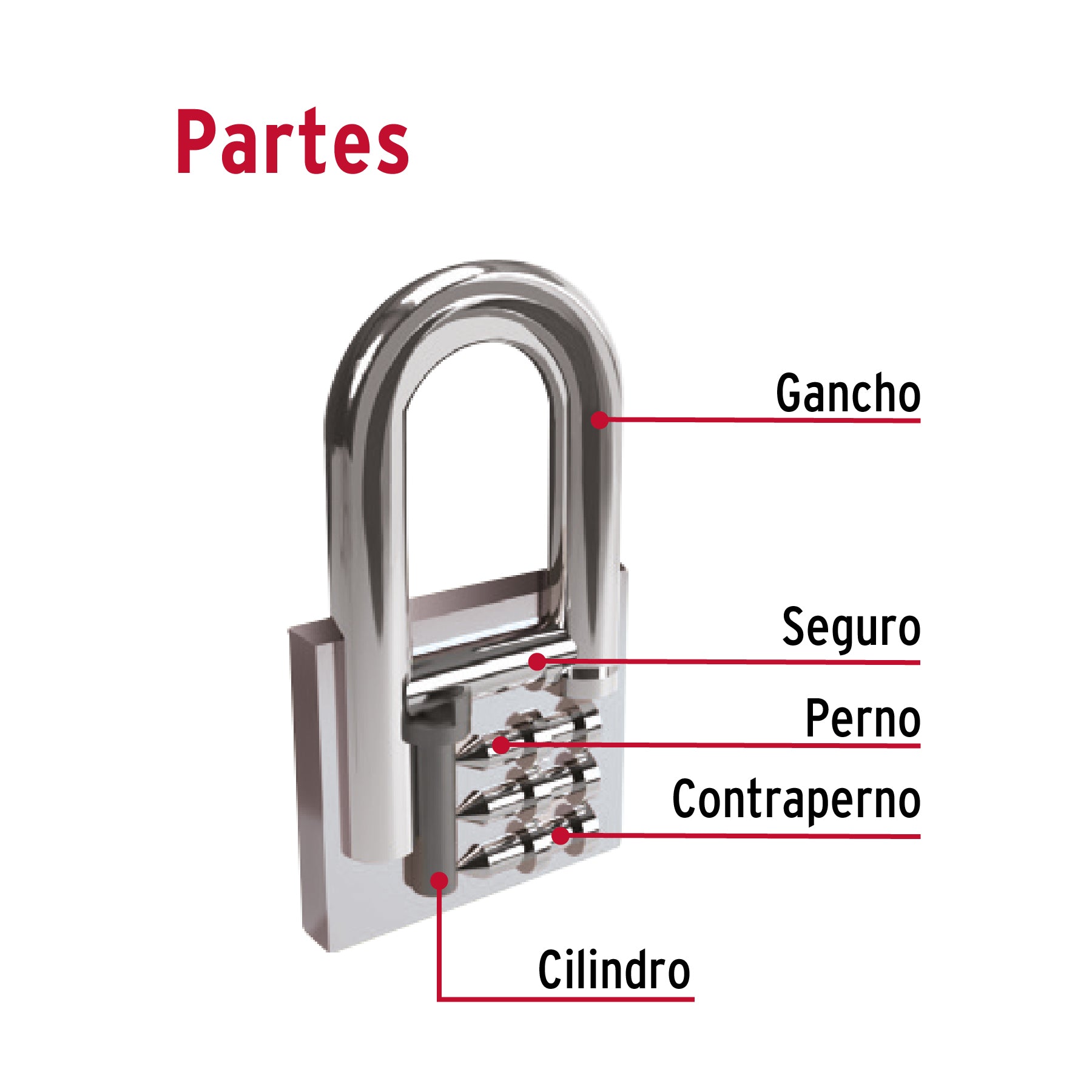 Candado de hierro 63 mm gancho largo en blíster, Hermex CHB-63L 43804 MM0