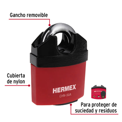 Candado de hierro 50 mm gancho protegido, llave anti-ganzúa CHN-50A 43340 MM0