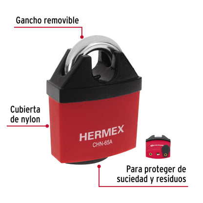 Candado de hierro 65 mm gancho protegido, llave anti-ganzúa CHN-65A 43341 MM0