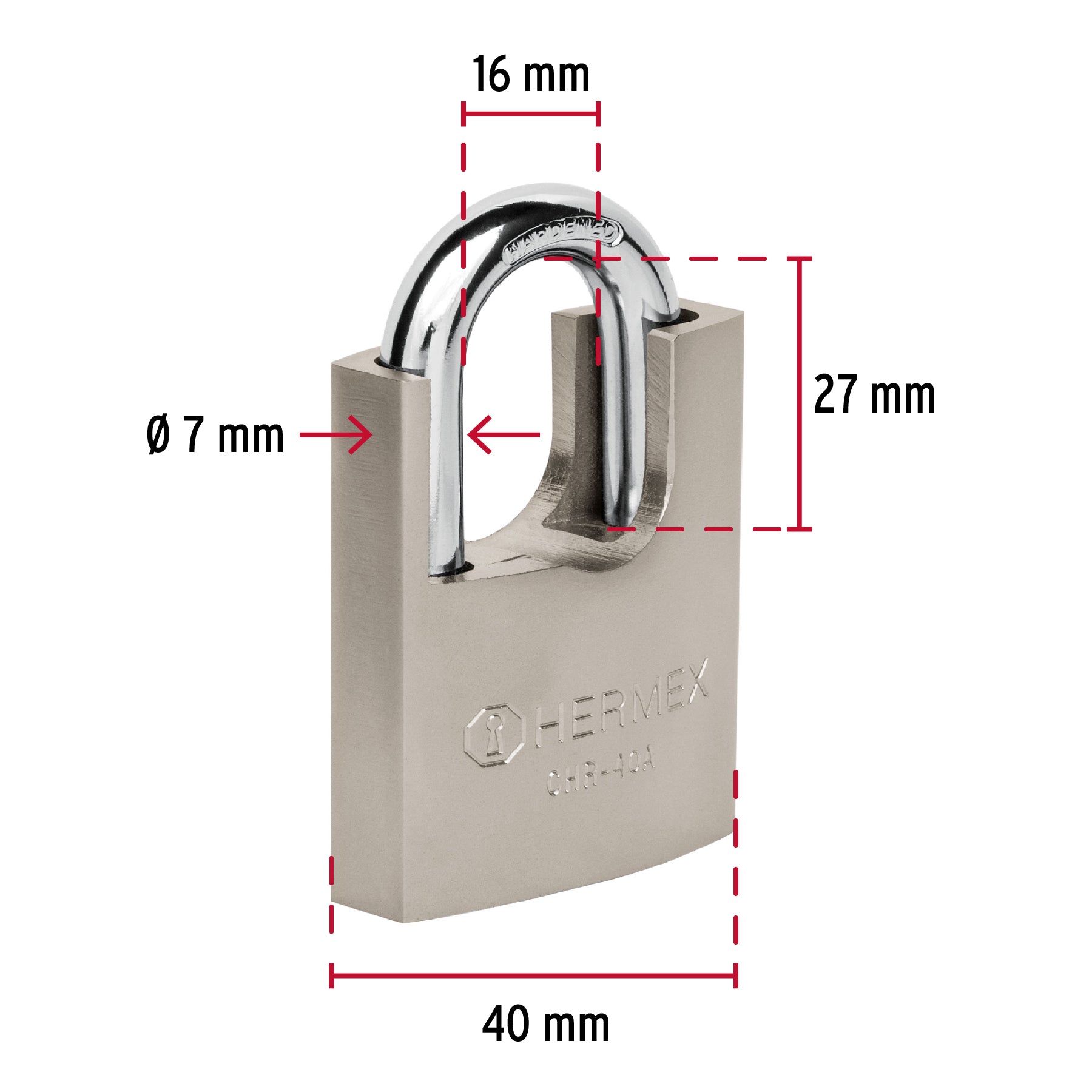 Candado de hierro 40 mm con coraza, llave anti-ganzúa CHR-40A 43312 MM0