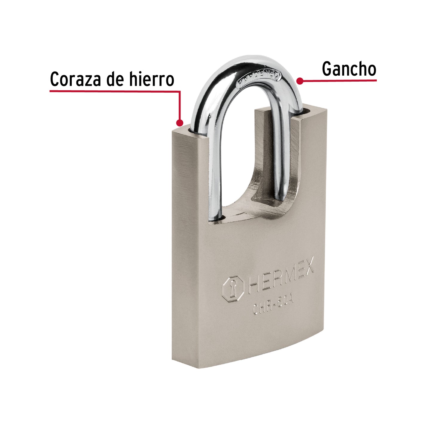 Candado de hierro 50 mm con coraza, llave anti-ganzúa CHR-50A 43313 MM0