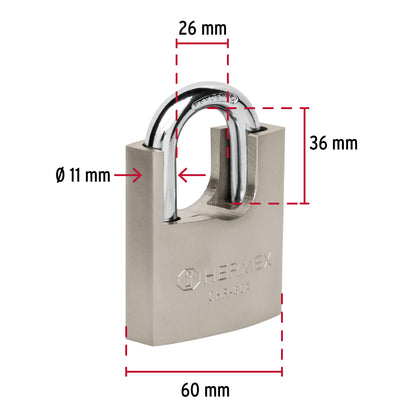 Candado de hierro 60 mm con coraza, llave anti-ganzúa CHR-60A 43314 MM0