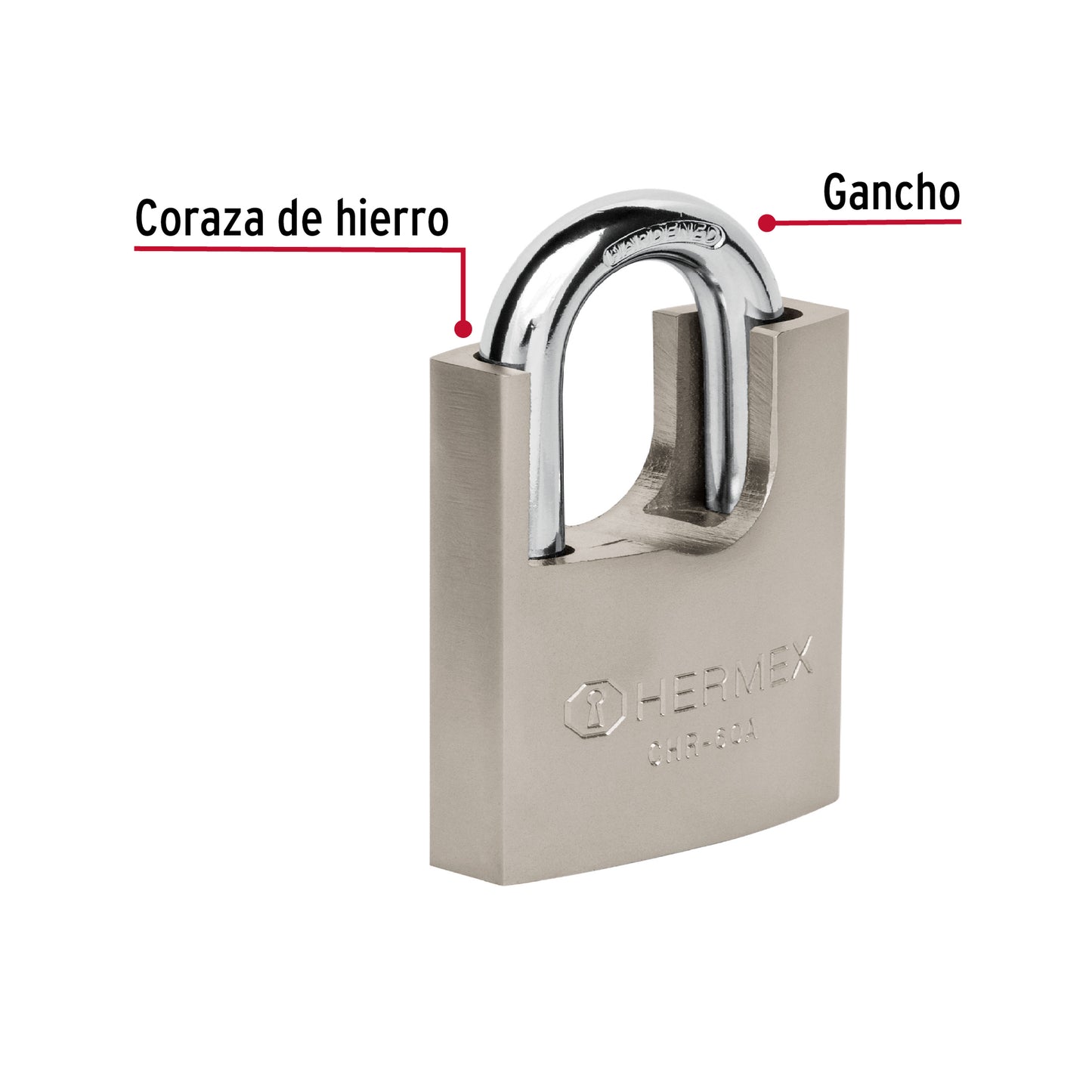 Candado de hierro 60 mm con coraza, llave anti-ganzúa CHR-60A 43314 MM0