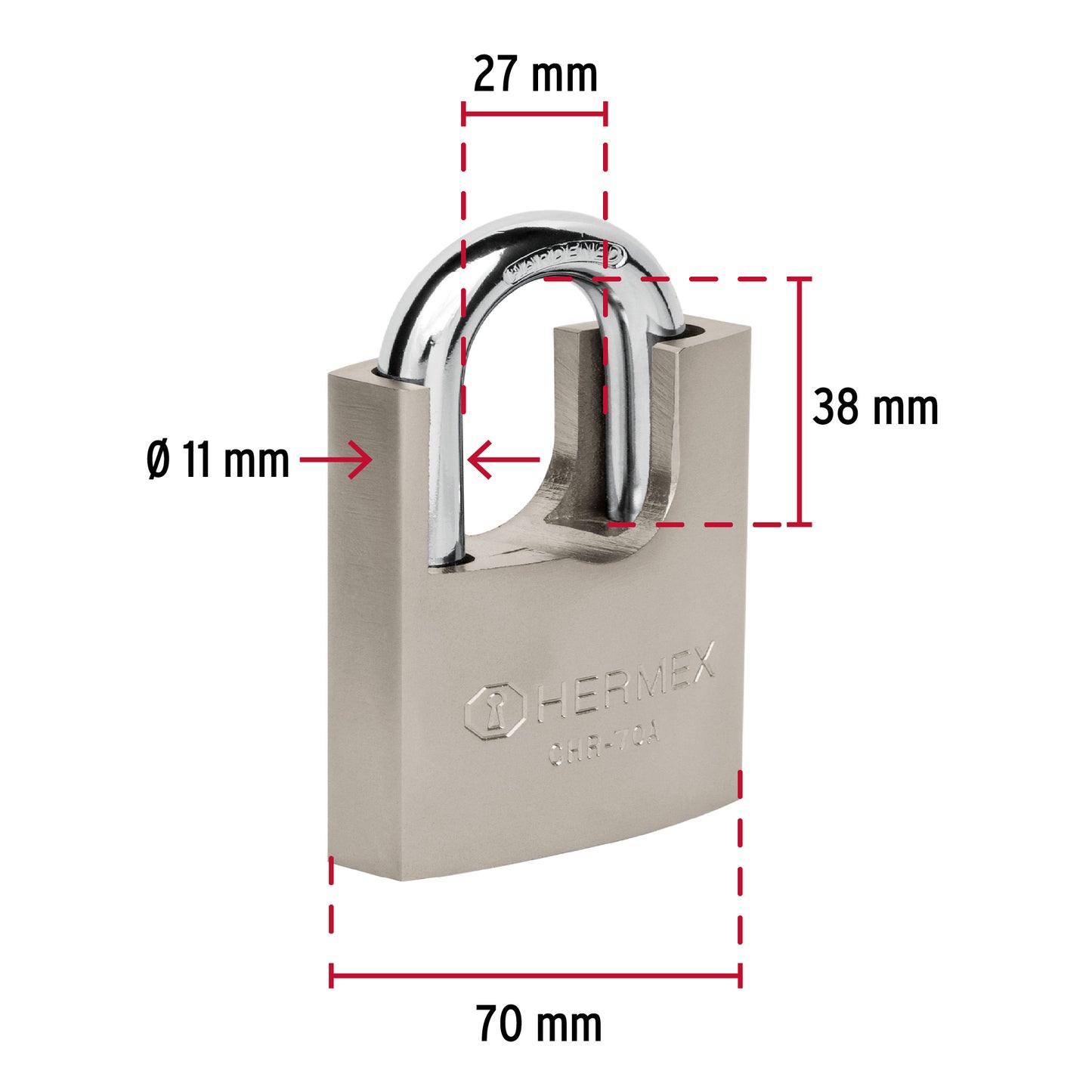 Candado de hierro 70 mm con coraza, llave anti-ganzúa CHR-70A 43003 MM0