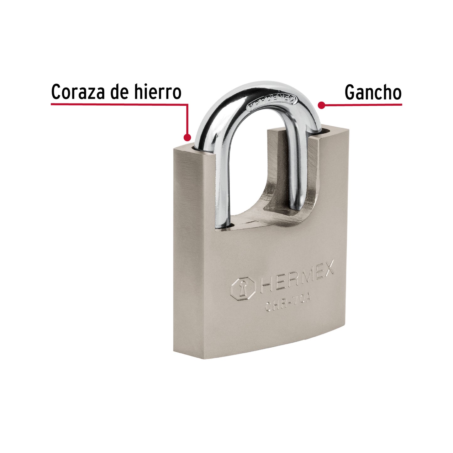 Candado de hierro 70 mm con coraza, llave anti-ganzúa CHR-70A 43003 MM0