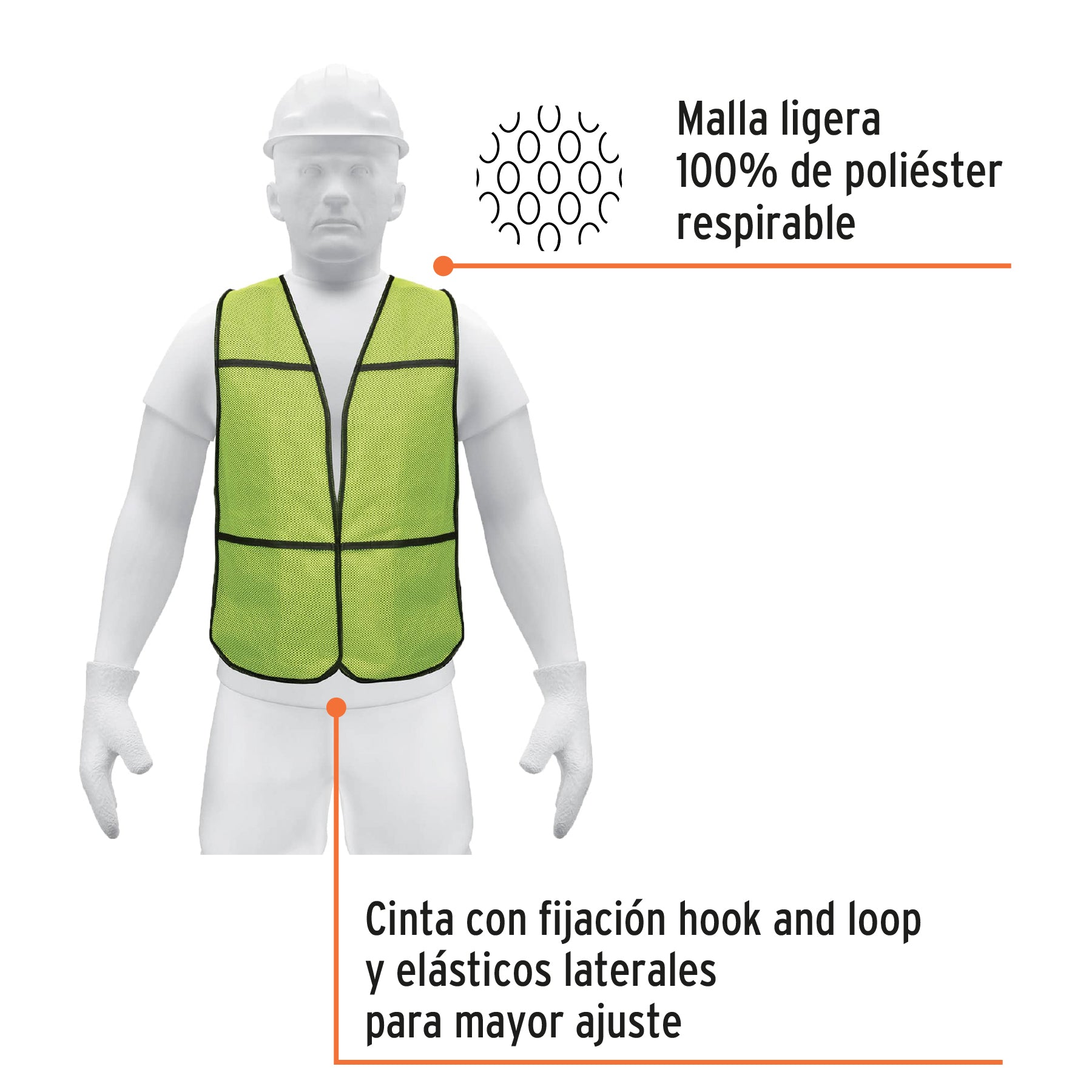 Chaleco de seguridad, uso de día, verde, Pretul CHS-100V 21024 MM00