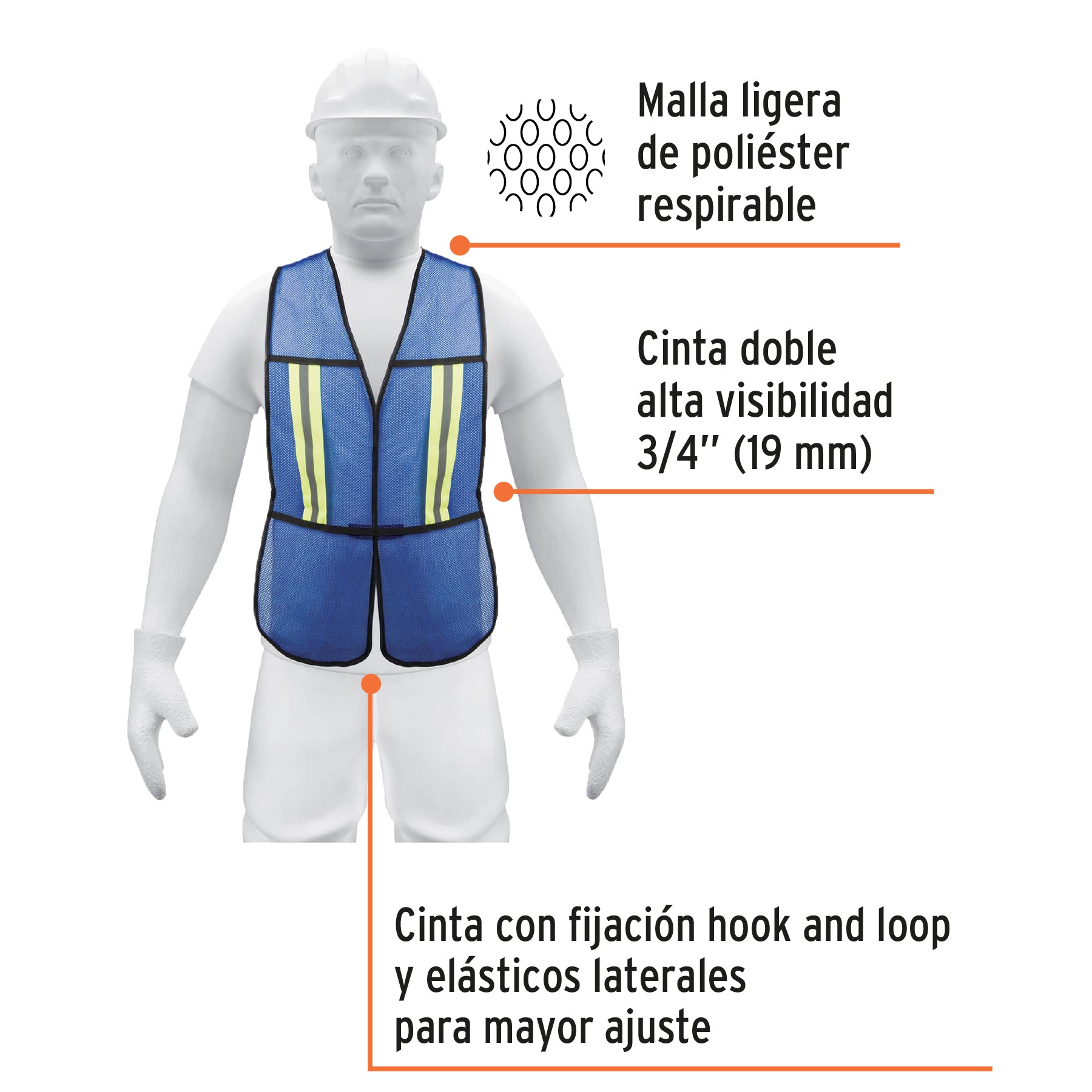 Chaleco de seguridad con cintas reflejantes, azul, Pretul CHS-200A 21027 MM00