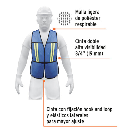 Chaleco de seguridad con cintas reflejantes, azul, Pretul CHS-200A 21027 MM00