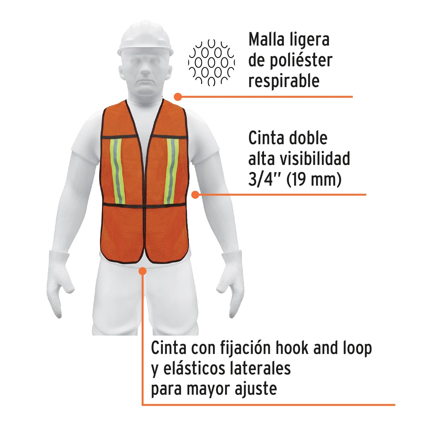 Chaleco de seguridad con cintas reflejantes, naranja, Pretul CHS-200N 21025 MM00