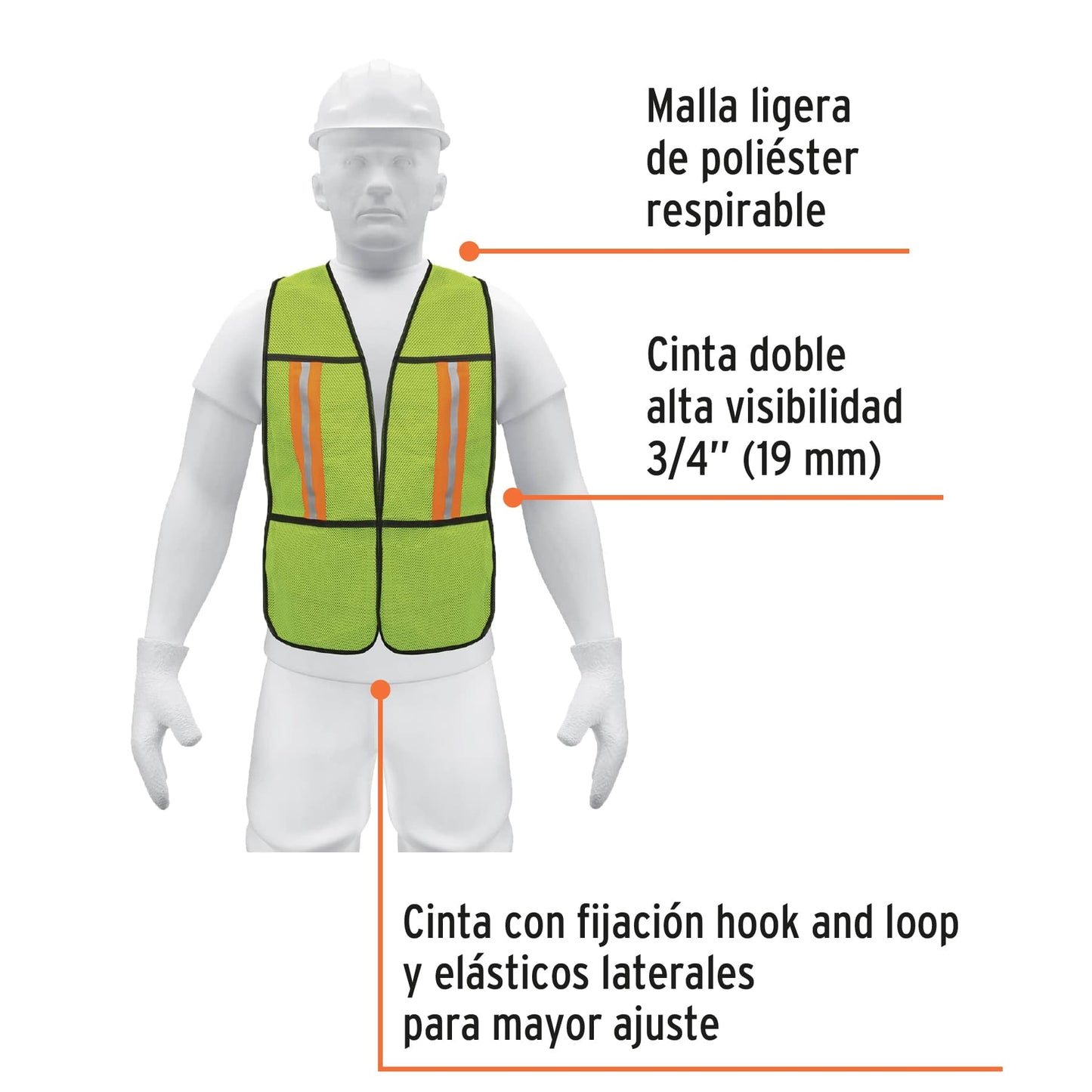 Chaleco de seguridad con cintas reflejantes, verde, Pretul CHS-200V 21026 MM00