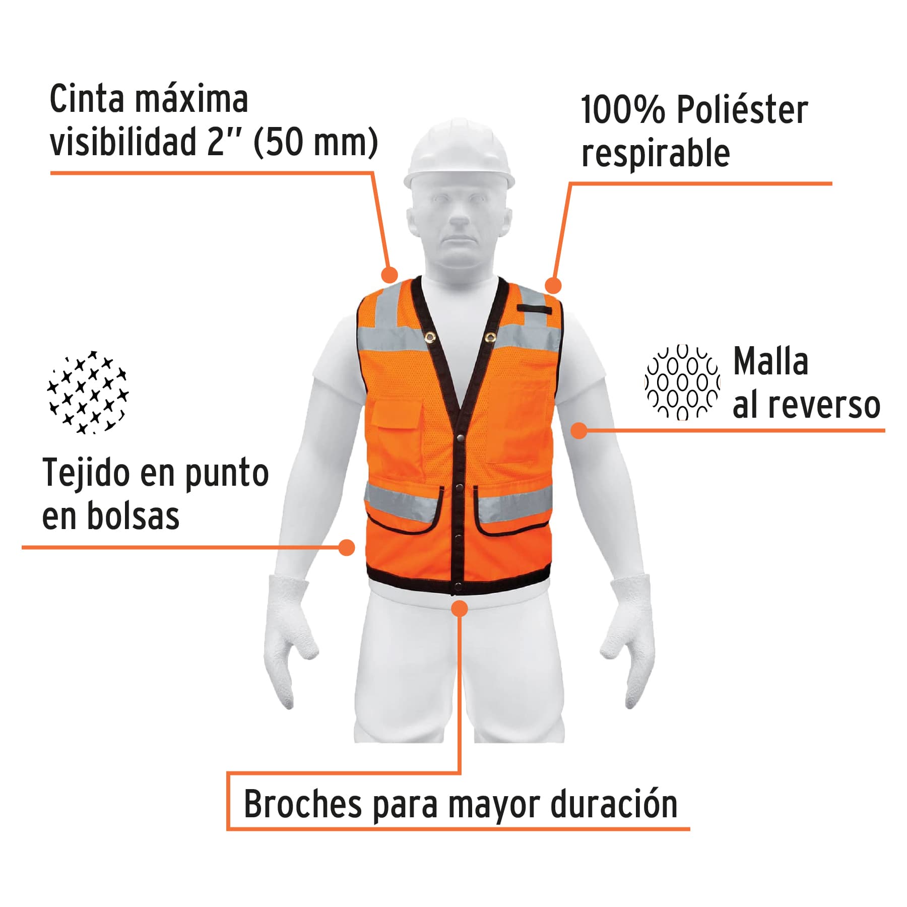 Chaleco seguridad reforzado naranja con bolsas, G, Expert CHS-800N-L 13480 MM00