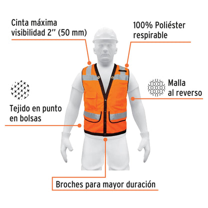 Chaleco seguridad reforzado naranja con bolsas, G, Expert CHS-800N-L 13480 MM00