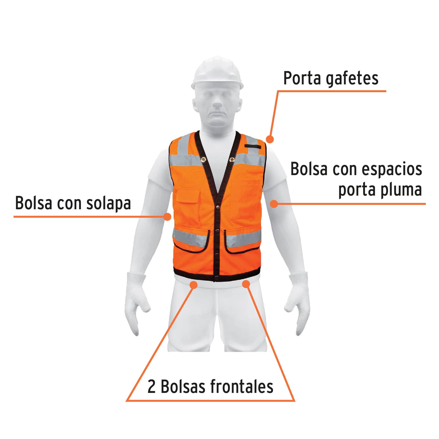 Chaleco seguridad reforzado naranja con bolsas, G, Expert CHS-800N-L 13480 MM00