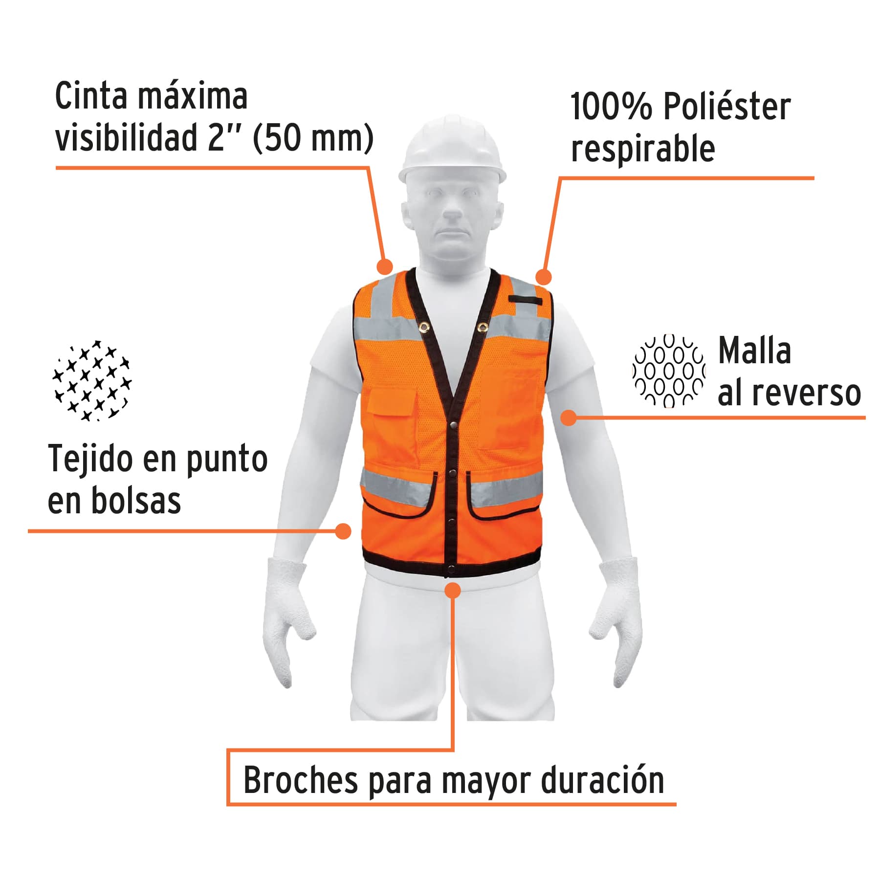 Chaleco seguridad reforzado naranja con bolsas, M, Expert CHS-800N-M 13479 MM00