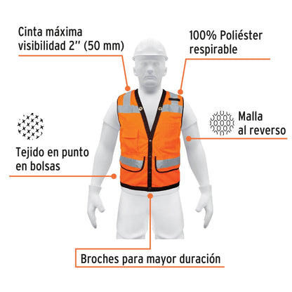 Chaleco seguridad reforzado naranja con bolsas, M, Expert CHS-800N-M 13479 MM00