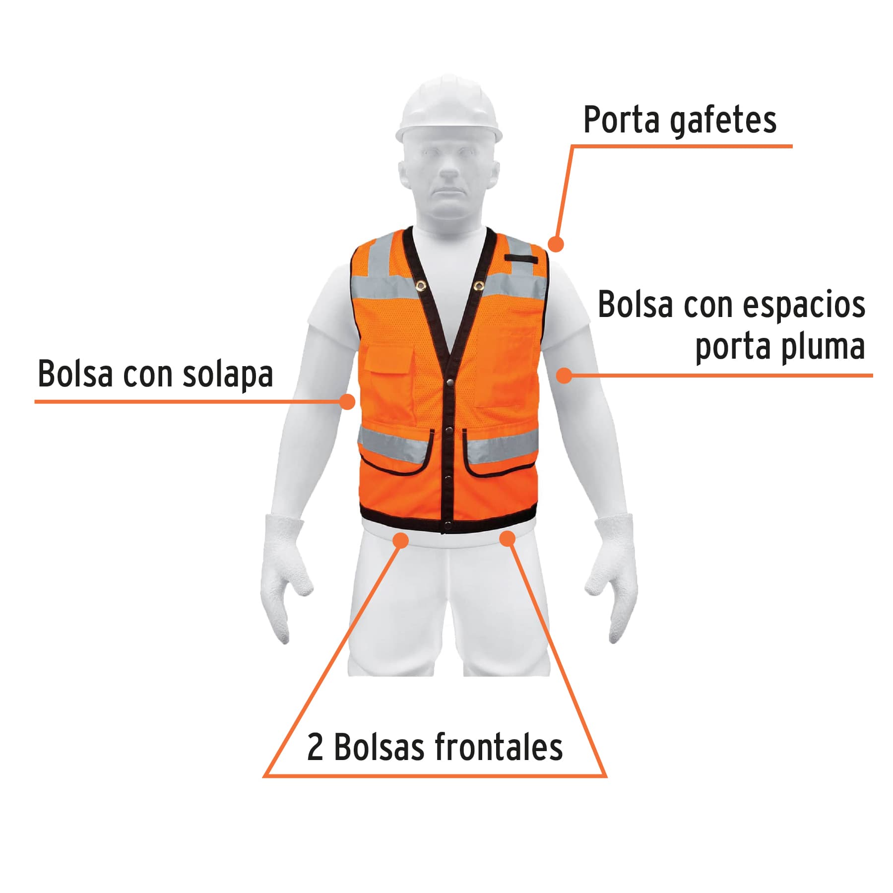 Chaleco seguridad reforzado naranja con bolsas, M, Expert CHS-800N-M 13479 MM00